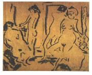 Female nudes in a atelier, Ernst Ludwig Kirchner